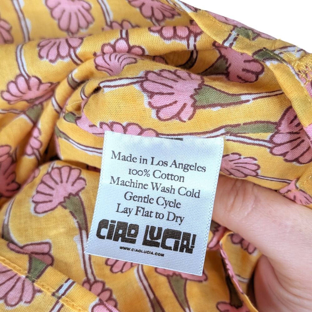 Ciao Lucia Zeta Dress XS Yellow Pink Floral Cotton Empire Waist Smocked Mini NEW - Picture 14 of 14